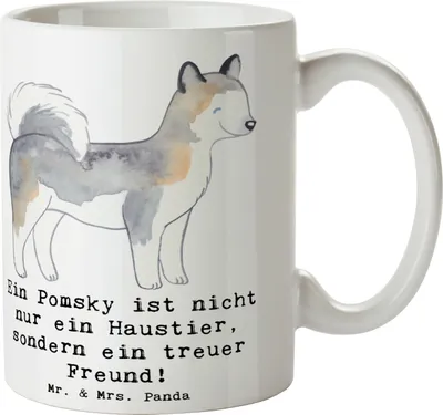 Produktbild von Mr. & Mrs. Panda Kaffeepott Pomsky Freund - Weiß - Geschenk, Haustier, Hunderassen Charakter, Keramiktasse, Kaffeebecher, Teetasse, intelligenter Hund, Tasse, Loyalität