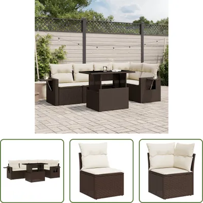 Produktbild von The Living Store 6-tlg. Garten-Sofagarnitur mit Kissen Braun Poly Rattan