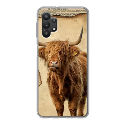 Produktbild von MuchoWow® Handyhülle Schutzhülle Hülle für Samsung Galaxy A32 5G Schottischer Highlander - Retro - Zeitungsartikel Silikon Softcase Handy Hülle - Softcase