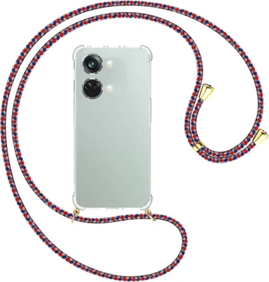 Produktbild von Handykette Backcover-Schutzhülle mit Band (Metall goldfarben) für OnePlus Nord 3 (CPH2491) - silber/blau/rot