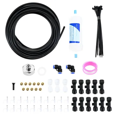 Image de Kit d'arrosage pour l'extérieur, avec 32 mètres de tuyaux de brumisation, 11 buses de brumisation en laiton, idéal pour les terrasses et les jardins