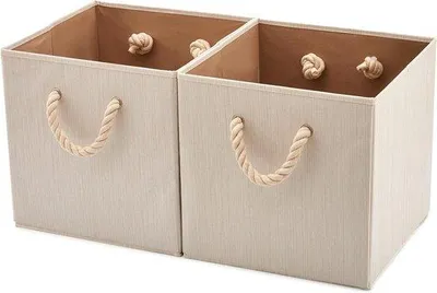 Immagine prodotto di Scatole pieghevoli in tessuto con manici, beige, 33 cm