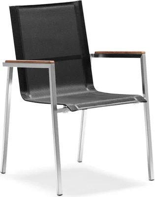 Produktbild von Zelsius Edelstahl Gartenstuhl aus Nylongewebe mit Teak Holz Armlehne, 55 x 56 x 88 cm, Schwarz