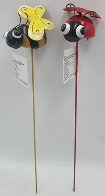 Zdjęcie produktu dla ozdoba na piku do donicy metalowa biedronka / pszczoła 8 x 47 cm