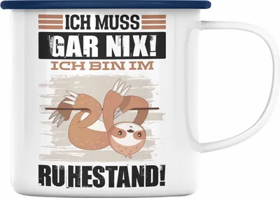 Produktbild von Trendation - Renter Emaille Tasse Geschenk Ich Muss Gar Nix Ich Bin Im Ruhestand Renterin Rentner Geschenkidee Abschied Ruhestand (Blau)