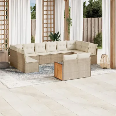 Produktbild von 12-tlg. Garten-Sofagarnitur mit Kissen Beige Poly Rattan 3260525