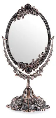 Image de JUXYES : Plateau de table en métal, miroir de maquillage décoratif vintage avec support
