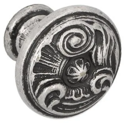 Imagen del producto de Pomo para muebles de zamak. Diámetro: 25 mm. Acabado: plata envejecida brillante. Juego de 6 unidades