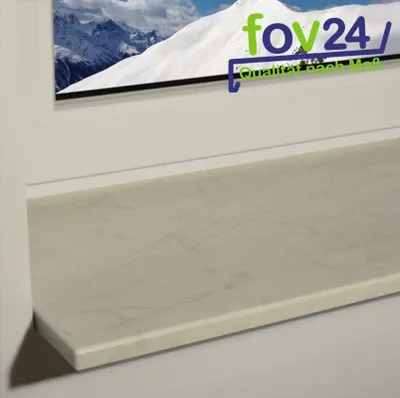 Produktbild von Werzalit Fensterbank Compact S18 Marmor Bianco, glatt - seidenmatt, Tiefe: 450 mm x Länge: 500 mm ohne Seitenabschluss