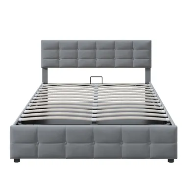 Produktbild von Flieks Hydraulisches Polsterbett 180x200cm mit Lattenrost, Stauraumbett Boxspringbett mit Höhenverstellbarem Kopfteil, Doppelbett Jugendbett, Samt