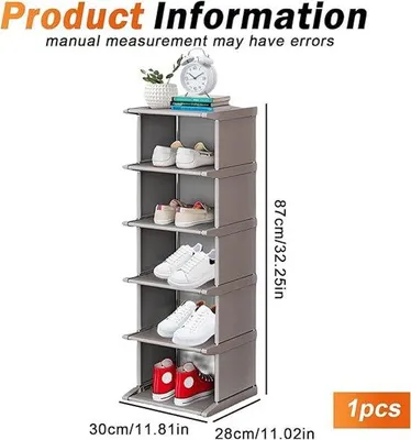 Produktbild von Famanu Schuhregal 6 Ebenen - 30 x 28 x 87 cm, schmal und hoch, Metallrahmen