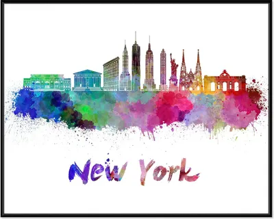 Produktbild von Wallario Wandbild Städte als Aquarell - Skyline von New York, Größe: 40,30 x 50,30 cm, Poster mit schwarzem Aluminiumrahmen