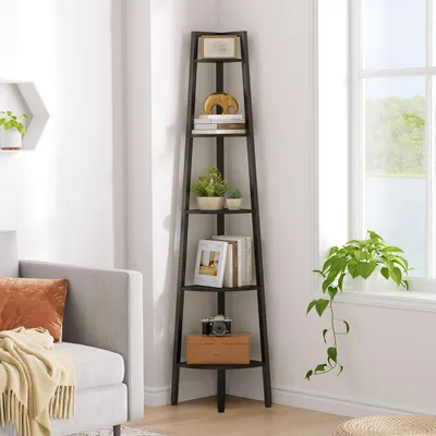Produktbild von Eckregal 5-lagig, für Wohnzimmer, industrielles Design, Aufbewahrungsregal
