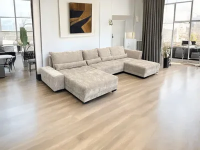 Zdjęcie produktu dla Narożnik z funkcją spania i podstawą łóżka RELAXO w kształcie litery U - komfort i styl w salonie Beige