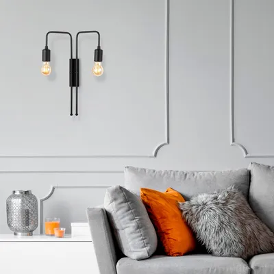 Produktbild von Opviq, Wandleuchte aus Metall, Schwarz, 25 x 20 cm, Höhe: 45 cm | 2 x E27 Fassung, max. 40 W | IP20, Industrielles Design, ideal für moderne Wohnräume und Büros.