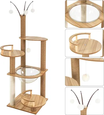 Image de Arbre à chat - Tour d'escalade 4 niveaux - 40×40×132 cm - 4 balles - Troncs en jute/sisal - Charge maximale 8 kg - Socle stable et élargi