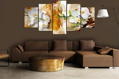 Produktbild von Akustikbild Blumen Orchidee 200x100 cm Bilder Akustikschaum Hochleistungsschallabsorber Schallschutz Leinwand 5 tlg Wandbild Raumakustik Schalldämmung b-A-0255-b-p
