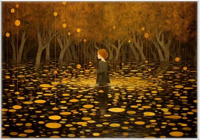 Produktbild von Wallario Wandbild Goldener Wald, Größe: 70,30 x 100,30 cm, Poster mit weißem Kunststoffrahmen
