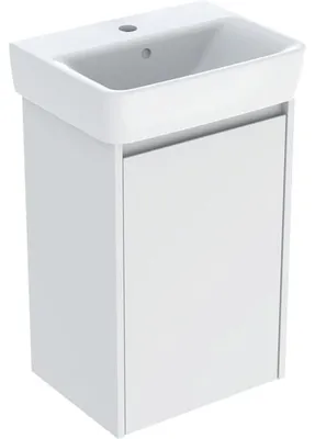 Produktbild von Geberit Renova Plan Set Handwaschbecken mit Unterschrank, eine Tür: 45x69.7x34cm, Breite Waschtisch=45cm, Waschtisch: weiß, Korpus, Front: weiß / lackiert seidenmatt