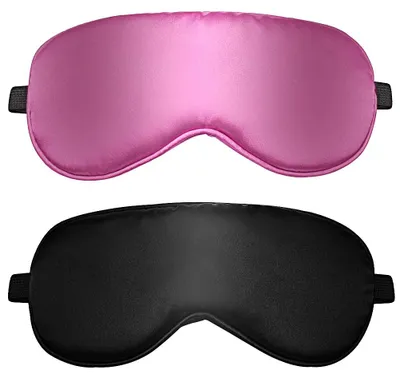 Produktbild von Set mit 2 Schlafmasken für Männer und Frauen, Seiden-Augenmaske für Seitenschläfer, lichtundurchlässige Schlafbrille mit verstellbarem Gummiband für Männer, Frauen und Kinder, für Reisen oder ein Nickerchen im Flugzeug.