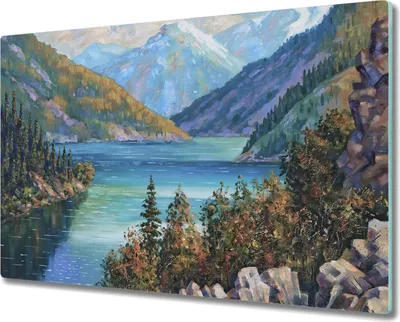 Produktbild von Coloray Herdabdeckplatte 80x52 cm Schneidebrett Kochplattenabdeckung Küchenbrett Hackbrett - Malerei See Berge