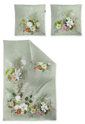 Produktbild von Irisette Wave Mako-Satin Bettwäsche 135x200 Rosen Blüten grün 8711-30