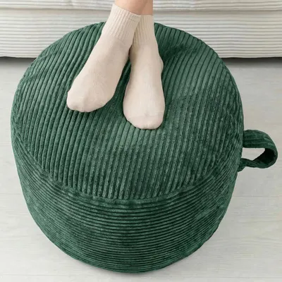 Obrázek produktu pro (Kulatý, tmavě zelený) Protiskluzová podnožka typu ottoman, měkké žebrované flanelové čalounění, 50 x 35 cm, pohodlná a stabilní, ideální do obývacího pokoje, ložnice a kanceláře