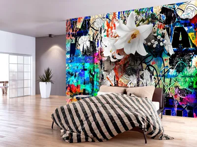 Produktbild von Vlies Fototapete Graffiti 400x280 cm Tapeten Wandtapete XXL Abstrakt Blumen Lilien f-A-0608-a-a
