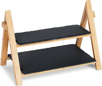 Produktbild von AD.CON Schieferplatten-Set, Steinplatten auf einem Bambusrahmen, 2-stufige Naturschiefer-Etagère, moderne Platten aus Schiefer