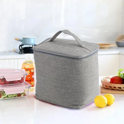 Image de Sac à lunch isolant portable de grande capacité en tissu Oxford Boîte à lunch étanche Organisateur de repas gris clair