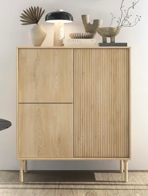 Image de AX LIVING Trentinis 3P Buffet haut moderne marron, 103,5 cm, strié