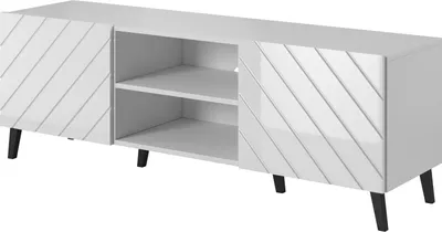 Produktbild von Furniture24 Fernsehschrank Abeto Lowboard 150 cm Unterschrank 2 Türen Weiß mit Weiß Hochglanz