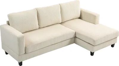 Produktbild von Dreisitziges Ecksofa aus Cord mit Chaiselongue und dickem Federkernkissen, 214 cm breit, beige