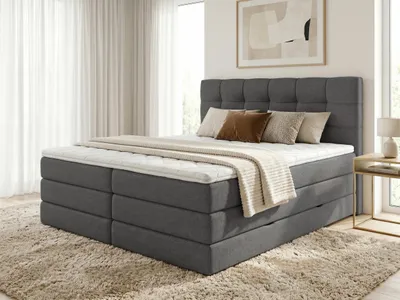 Produktbild von Boxspringbett Best XL mit 2 Bettkästen und Topper, mit Taschenfederkern- und Bonellfederkernmatratze, Doppelbett, Polsterbett aus Webstoff mit Stauraum (Graphit (Inari 94), 160 x 200 cm)
