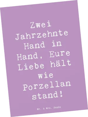 Produktbild von Mr. & Mrs. Panda Grußkarte Spruch 20. Hochzeitstag Porzellanhochzeit - Lavendeltraum - Geschenk, Postkarten, Ehe, Glückwünsche, Hochzeitsjubiläum, Postkarte, Liebe