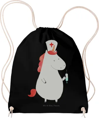 Produktbild von Mr. & Mrs. Panda Jutebeutel Einhorn Krankenschwester - Schwarz - Geschenk, wander rucksack, Krankenhaus, Stoffbeutel, Krankenpfleger, sporttasche klein, Ärztin, Unicorn