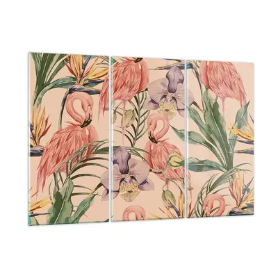 Produktbild von Bilder auf glas - Flamingos Pflanzen Vogel exotisch - 165x110cm - Glasbilder - Wandbilder - Kunstdruck - Wanddekoration aus Glas - Glas Bilder - Wandbild auf Glas - GCE165x110-2929