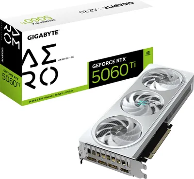 Immagine prodotto di GIGABYTE GeForce RTX 5060 Ti AERO OC 16G Scheda Grafica 16 GB GDDR7, 128 bit, PCI-E 5.0, 2647MHz Frequenza Core, 3 x DisplayPort, 1 x HDMI, GV-N506TAERO OC-16GD