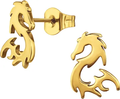 Produktbild von Ohrringe Ohrstecker 316L Chirurgenstahl Drache in verschiedenen Farben Farbe - Goldfarben