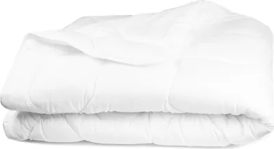 A folded white comforter is shown against a white background.
