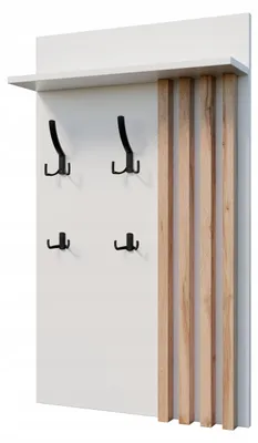 Obrázek produktu pro Nástěnný věšák s háčky 100x60 cm - bílý s dekorem dubu - ideální do předsíně a šatny - věšák na kabáty