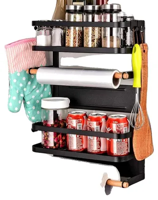 Image de Étagère magnétique pour réfrigérateur, rangement multifonctionnel, installation facile, noir