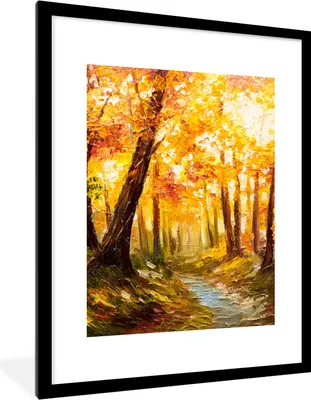 Produktbild von MuchoWow® Gerahmtes Poster Gemälde - Herbst - Wald - Ölgemälde 60x80 cm - Poster mit Schwarzem Bilderrahmen Wandposter Rahmen Foto Bilder - Wohnzimmer - Dekorationen - Prämie