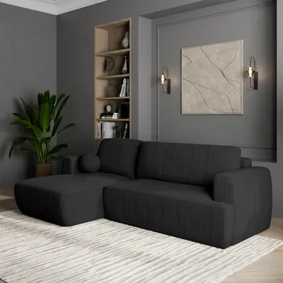 Produktbild von Masseno Ecksofa SENTI P L-S mit Schlaffunktion L-Form, Sofa mit Bettkasten, Wohnzimmersofa, Couch, Soffa, Bettsofa, Couchgarnitur- Schwarz, POSO 135