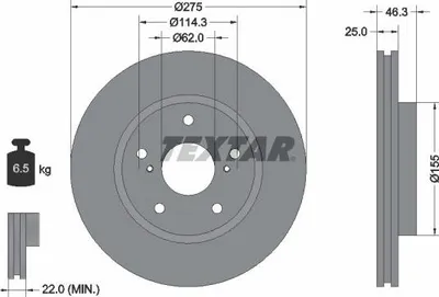 Produktbild von 2x TEXTAR Bremsscheibe 92232703 für TOYOTA Corolla Rumion (_E15_) 46 3mm 6 5kg