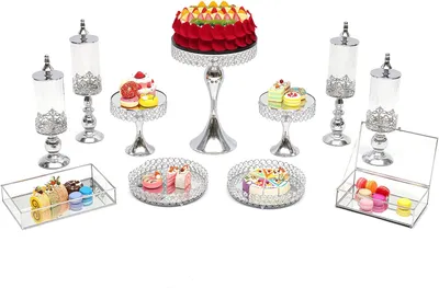 Zdjęcie produktu dla 11 PCS Vintage Dessert Cupcake Stand Crystal Muffin Stand, Zestaw stojaków na ciasto na imprezę (srebrny)