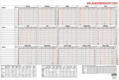 Produktbild von 2027 GÜSS Urlaubsübersicht im Querformat f. 15 Mitarb.