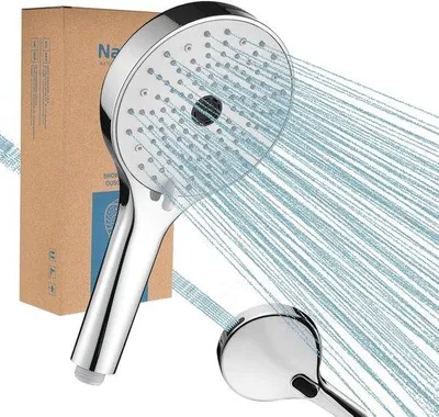 Produktbild von Nafall Duschkopf, großer Duschkopf mit 4 Strahlstufen (13 cm) für  Duschen, verstellbare Wasserstrahlen, ideal für das Badezimmer