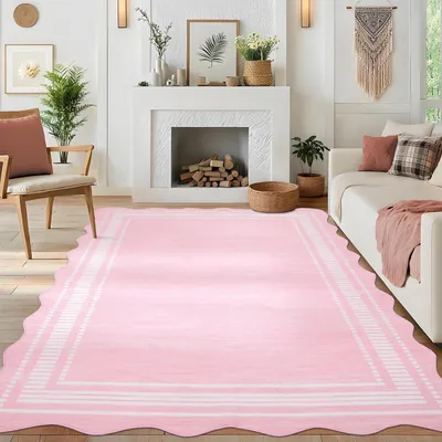 Obrázek produktu pro Koberec do obývacího pokoje, růžová barva, rozměry 200 x 290 cm, s lemem, krátký vlas, lze prát v pračce