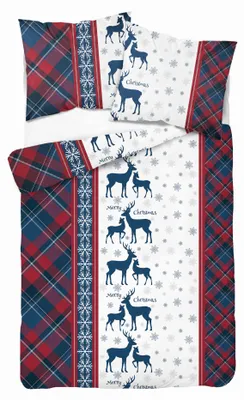 Produktbild von Detexpol Flanellbettwäsche Set Weihnachts Rentier Karo Rot Blau 140x200 cm